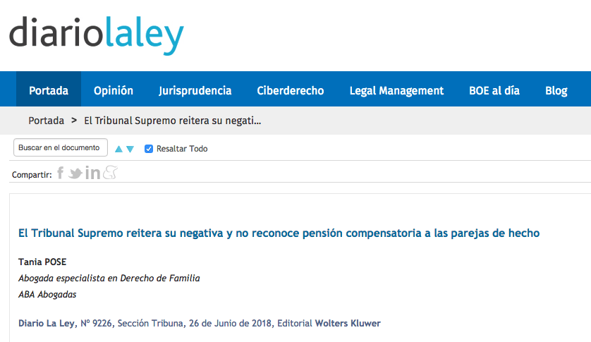 El Tribunal Supremo reitera su negativa y no reconoce pensión compensatoria a las parejas de hecho por Tania Pose