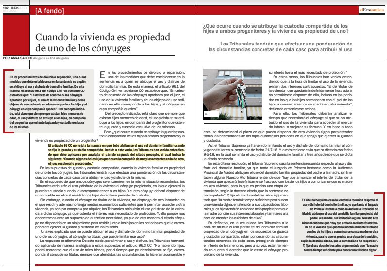 Cuando la vivienda es propiedad de uno de los cónyuges por Anna Salort