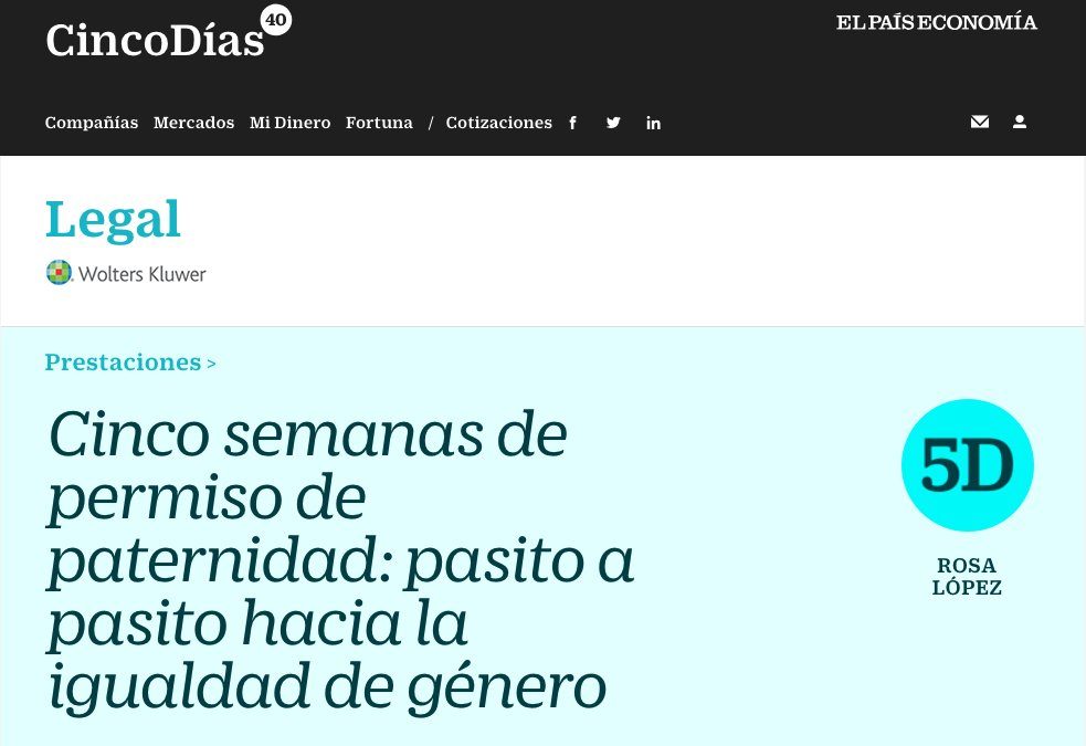 Cinco semanas de permiso de paternidad: pasito a pasito hacia la igualdad de género por Rosa López