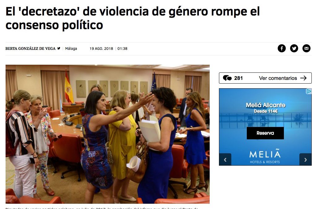 Ana Clara Belío opina en El Mundo sobre el RD-Ley de medidas urgentes para el desarrollo del Pacto de Estado contra la violencia de género